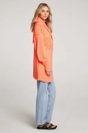 SAL Aura Bright Orange Fringe Cardigan Sweater