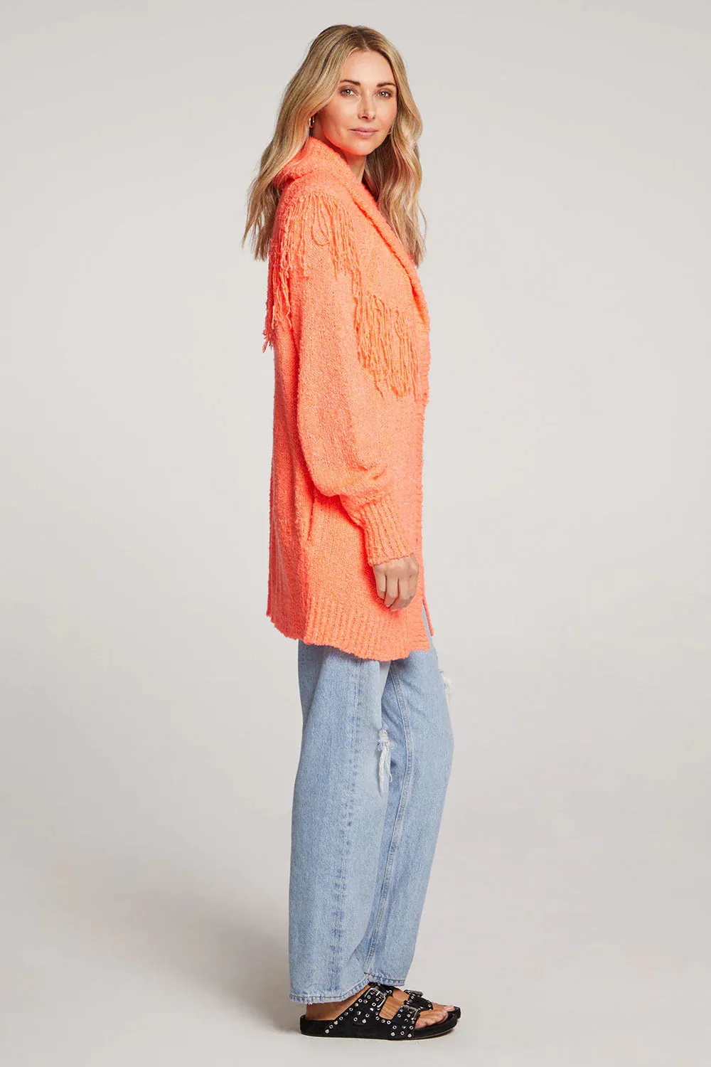 SAL Aura Bright Orange Fringe Cardigan Sweater