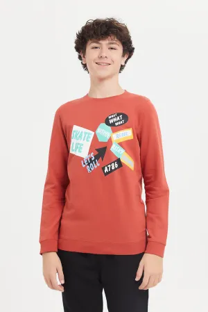 Senior Boys Coral Printed Sweatshirt