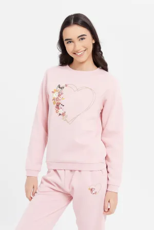 Senior Girls Pink Embellished Sweatshirts