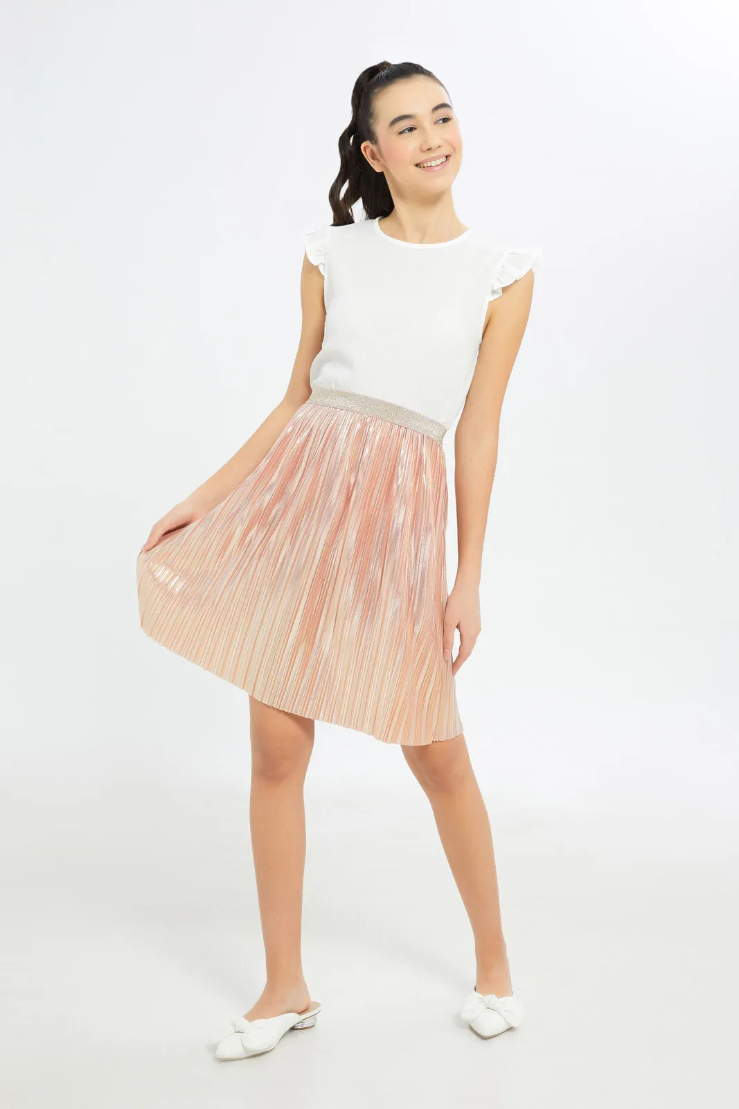 Senior Girls Pink Pleated Skirts