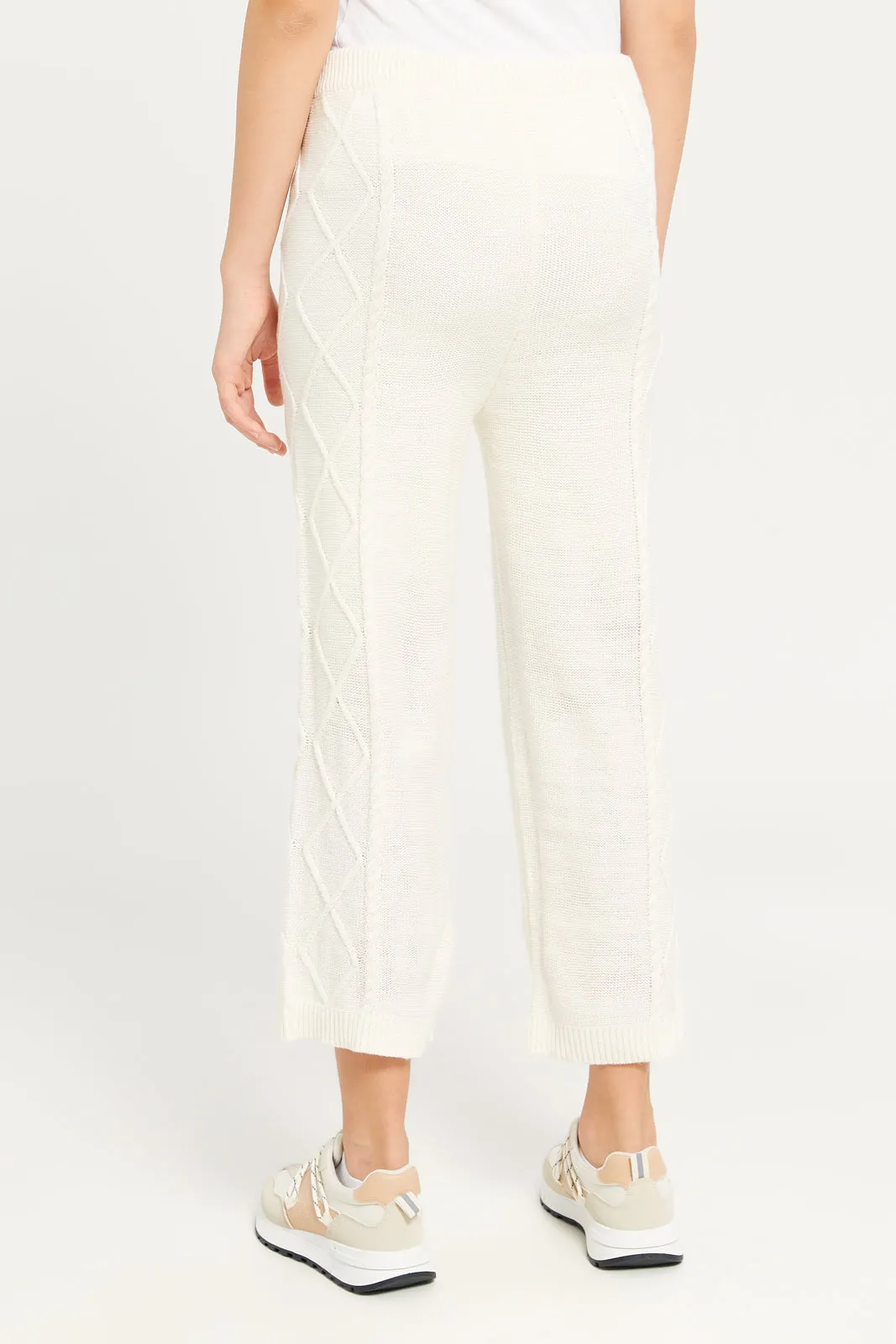 Senior Girls White Cable Knit Trousers