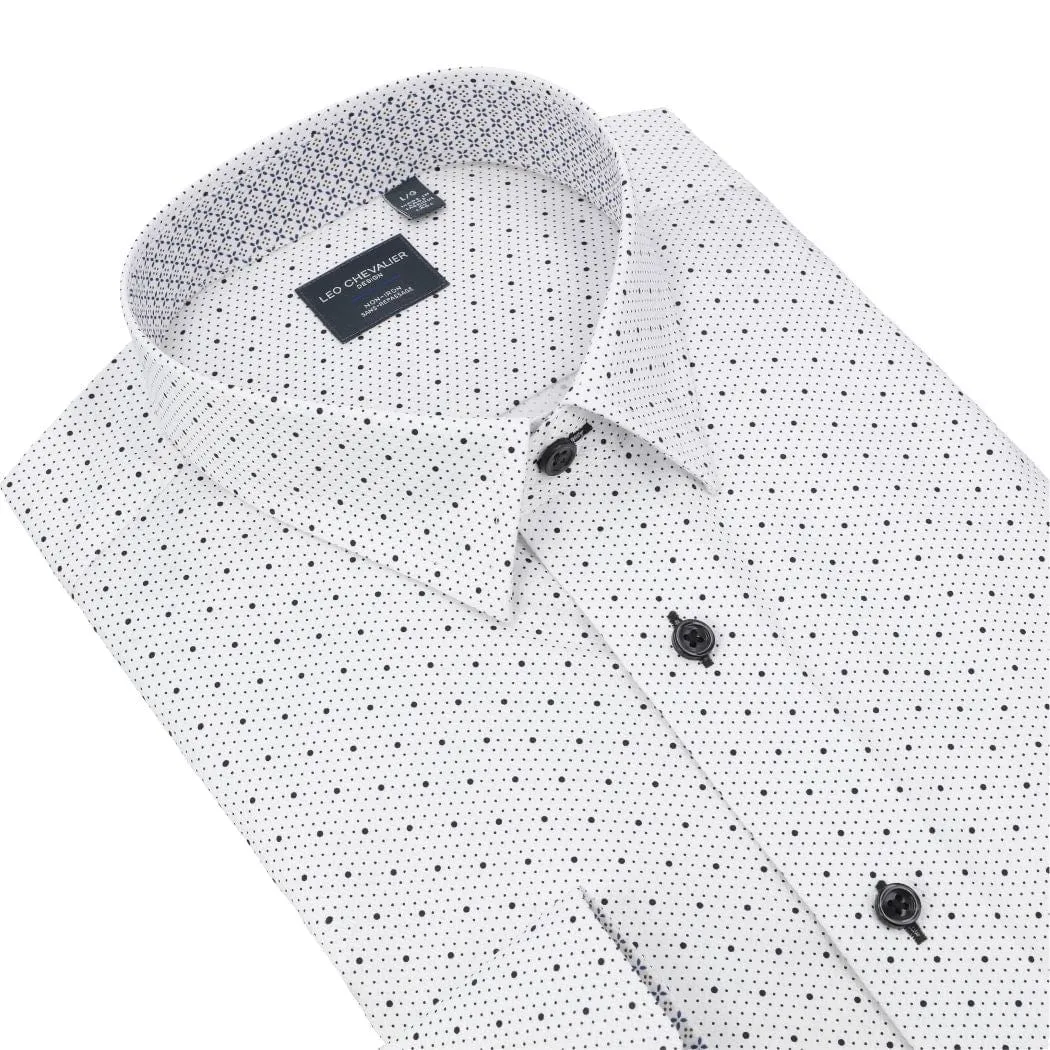 Small Print on White Long Sleeve Men's Hidden Button Down shirt