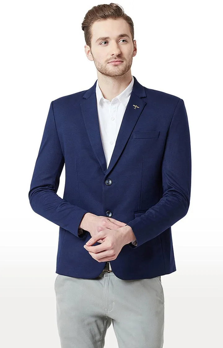 Spykar Blue Cotton Regular Fit Blazer For Men