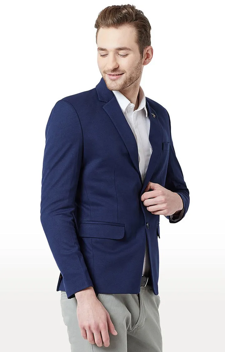 Spykar Blue Cotton Regular Fit Blazer For Men