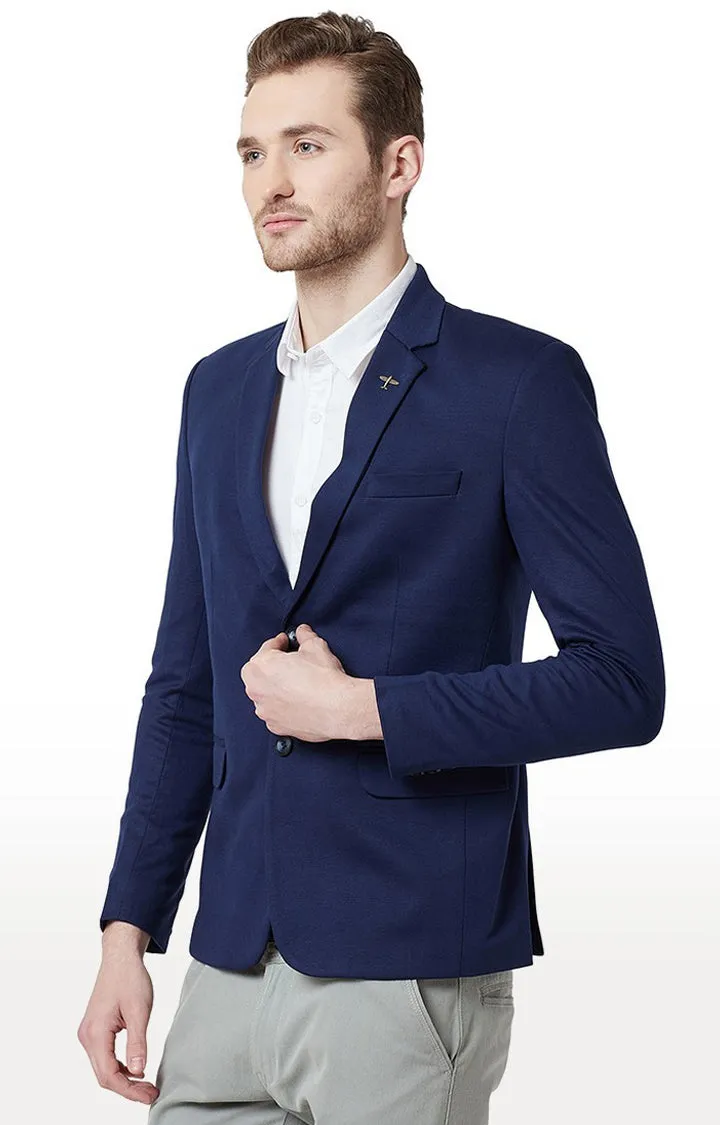 Spykar Blue Cotton Regular Fit Blazer For Men