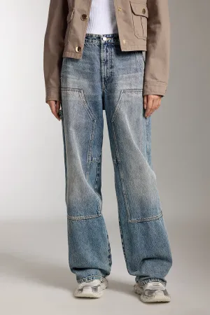 Stylish Wide Leg Jeans With Patch Design