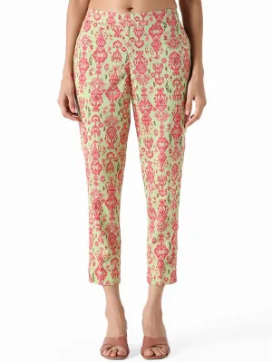 Utsa Lime Green and Pink Printed Pants