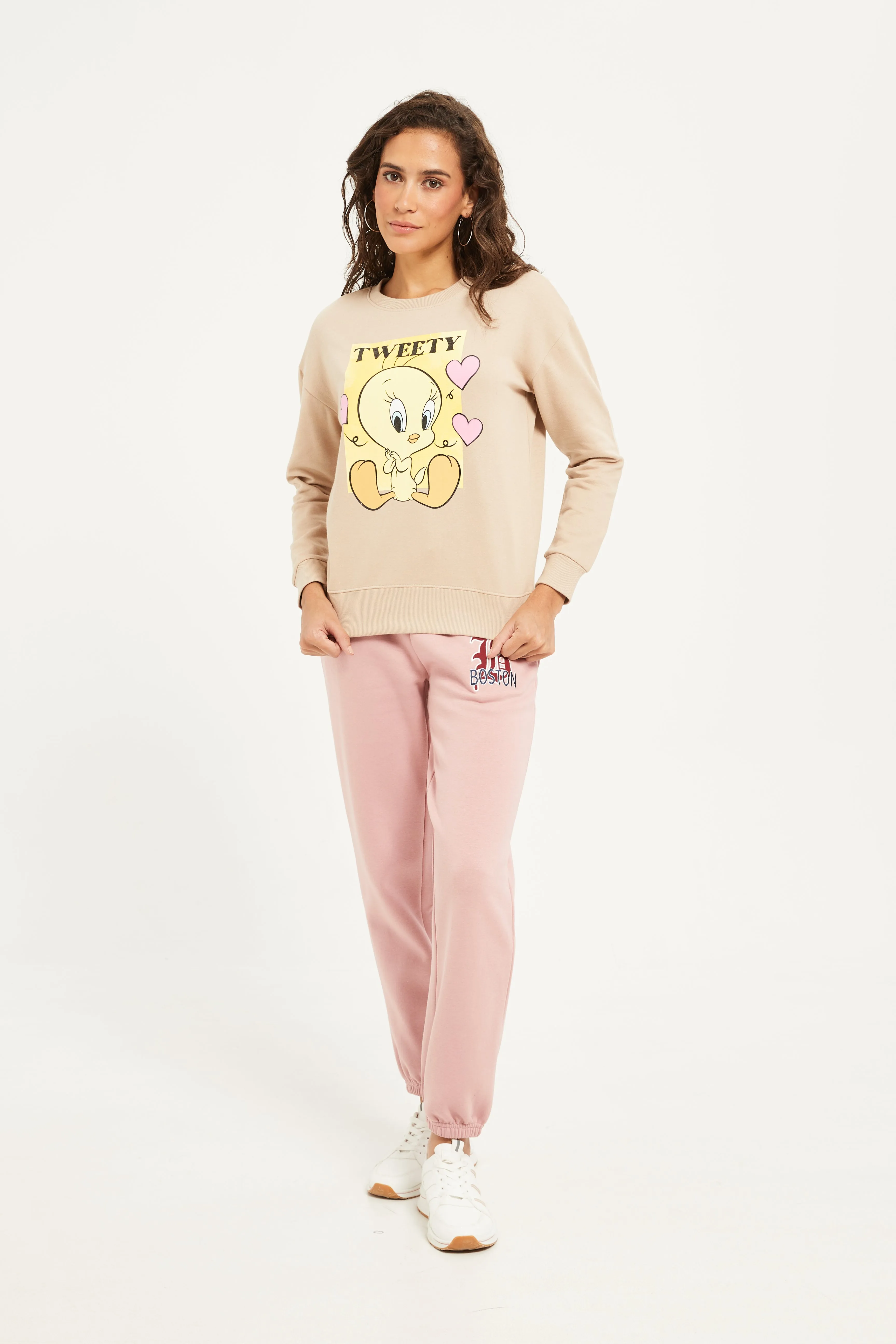 Women Beige Tweety Printed Sweatshirt