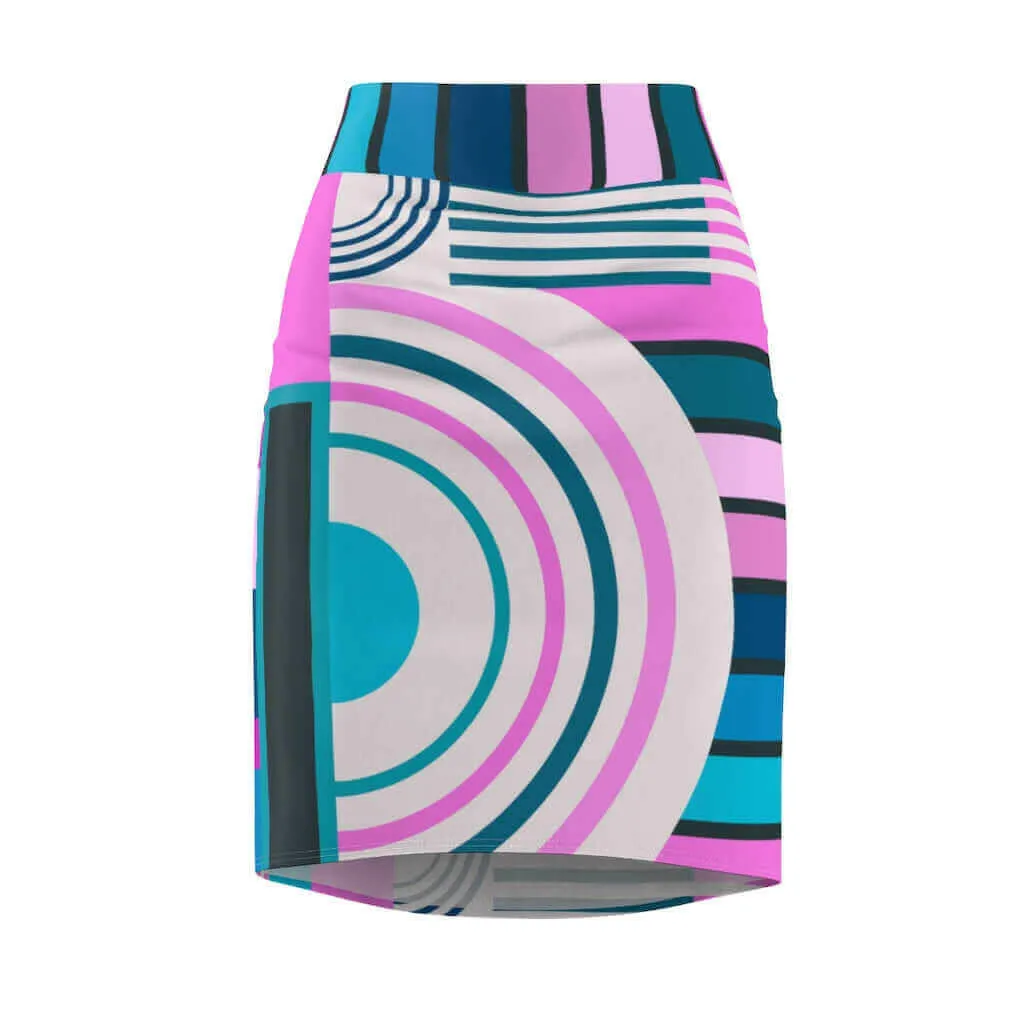 Womens Skirt, Pink and Blue High Waist Pencil Skirt, S19817